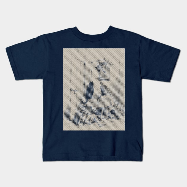 Cat and birdcage Diagonal Lines Kids T-Shirt by pelagio